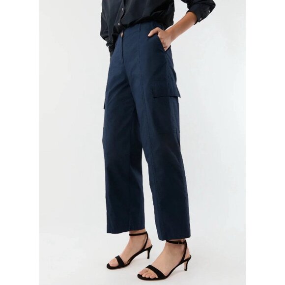 Ann Mashburn Rory Cargo Pant Women’s Size S Navy Paperweight Stretch Poplin New - Picture 1 of 10